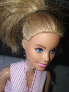 Vintage Barbie Doll with Pink Striped Dress