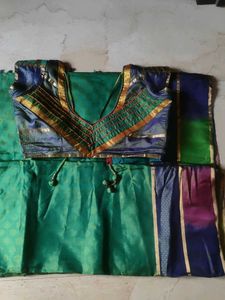 Green Silk Saree with Multi-Color Border and st