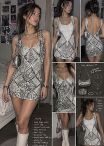 Y2K Rhinestone Pattern Mini Dress
