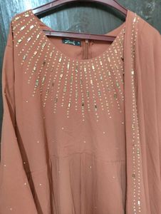 XL Churidar Set With Shawl Red Shade Color