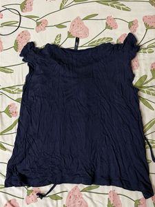Navy Blue Lace-Up V-Neck Top