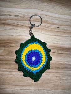 Crocheted Peacock feather Keychain
