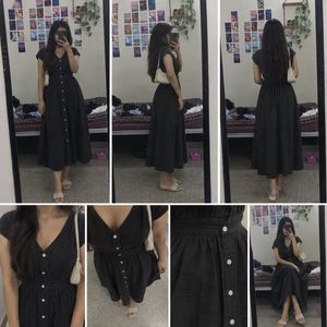 Chic Black Button-Front Midi Dress