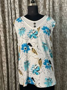 White Floral Sleeveless Top
