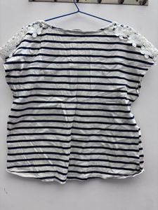 Striped T-Shirt with Lace Detail