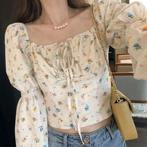 Cute cream Floral Print Puff Sleeve Top🥠🍦