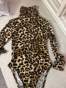 Leopard Print Turtleneck Bodysuit