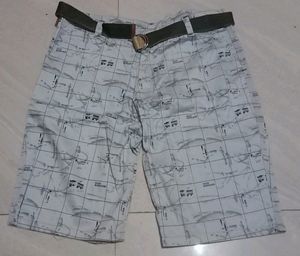 Patterned Men's Shorts with Belt