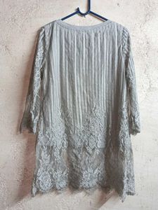 Grey Lace Trimmed Tunic Top