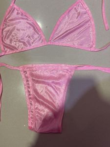 Pink Tie Up Bra And Panty Set