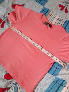 Thai Coral Pink Knit Ribbed Crop Top Tee Crewneck
