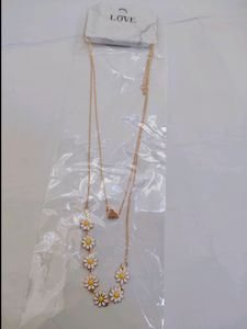 Flower Design Pendant Double Chain Necklace