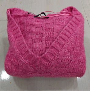 M&amp;S Collection Soft Pink Fuzzy V-Neck Sweater