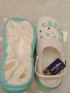 Cute White &amp; Teal Clogs with Flower Charms