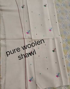 Embroidered off white woolen shawl