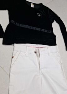Chic Black Velvet Top with white pant