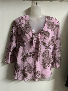 Pink Floral Tie-Neck Blouse