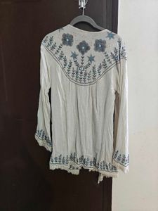 Boho Embroidered Cream shrug