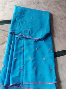 Beautiful Blue Embroidered Saree
