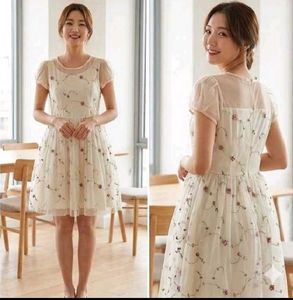 Elegant Floral Embroidered Mesh Overlay Dress with