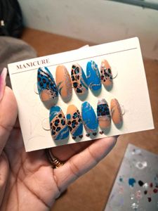 Press-On Nails Set - Leopard &amp; Blue