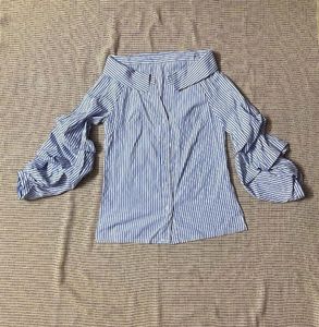SHEIN Unity Off Shoulder StripedButtoned Shirt