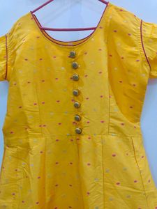 Vibrant Yellow Kurta with Red &amp; White Polka Dots