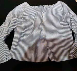 Striped Off-Shoulder Ruffle Sleeve Top