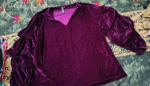 Purple Velvet Puff Sleeve Top