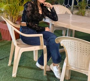 Chic Black Velvet Burnout Top