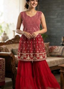Red Embroidered Kurta Set with Dupatta