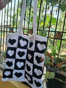 Crocheted Heart Tote Bag