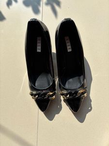 Chic Black Patent Chain Detail Flats