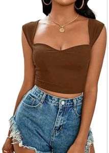 Stylish Brown Square Neck Crop Top