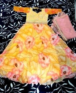Yellow Floral Print Lehenga Choli Set