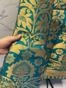 Teal &amp; Gold Brocade Lehenga Choli Set
