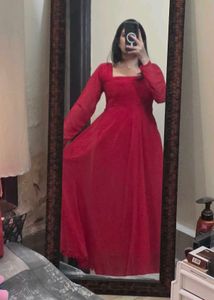 Elegant Red Ethnic Anarkali Suit set 3 piece