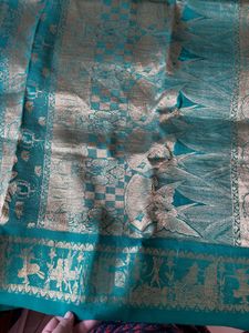 Beautiful Teal Saree with Gold Border