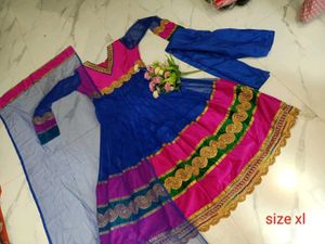 Vibrant Blue and Pink Anarkali 3pc set