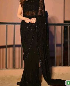 New black sequence saree with blouse piece