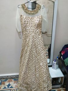 Party Wear Gown With Net Neck