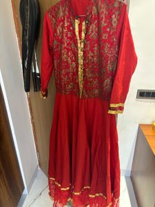 Red Ethnic gown with Gold Embellishments