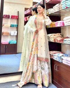 Elegant White Embellished Sharara Set
