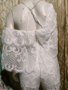 White Lace Ruffle Romper