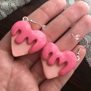 Cute Pink Heart Drip Earrings