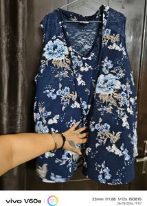 Beautiful Floral Print Navy Blue Gown