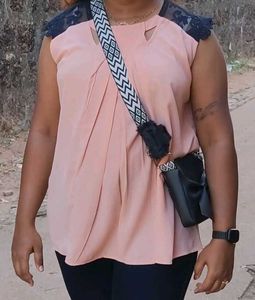Chic Pink Pleated Top with Lace Detail
