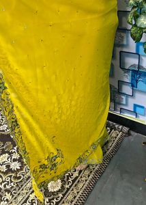 Bakrid offer Saree Elegant Yellow Embellished