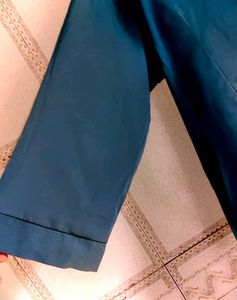 Elegant Teal Satin Button-Up Shirt