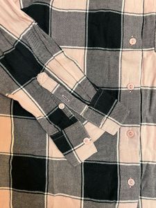 H&amp;M Pink &amp; Black Checked Oversized Shirt Size XS